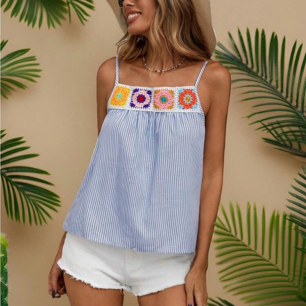 SHEIN Blue and White Embellished Camisole